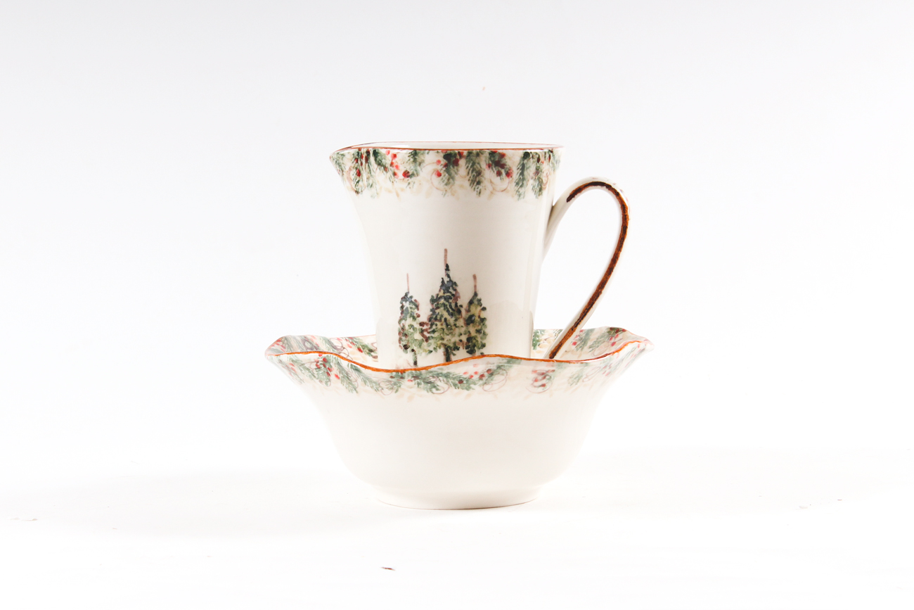 Arte Italica Ceramic Christmas Pitcher and Bowl Set