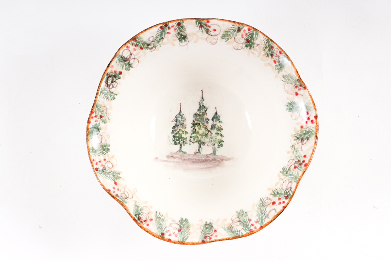 Arte Italica Ceramic Christmas Pitcher and Bowl Set