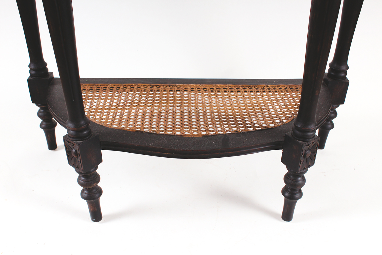 Wooden and Wicker Demilune End Table