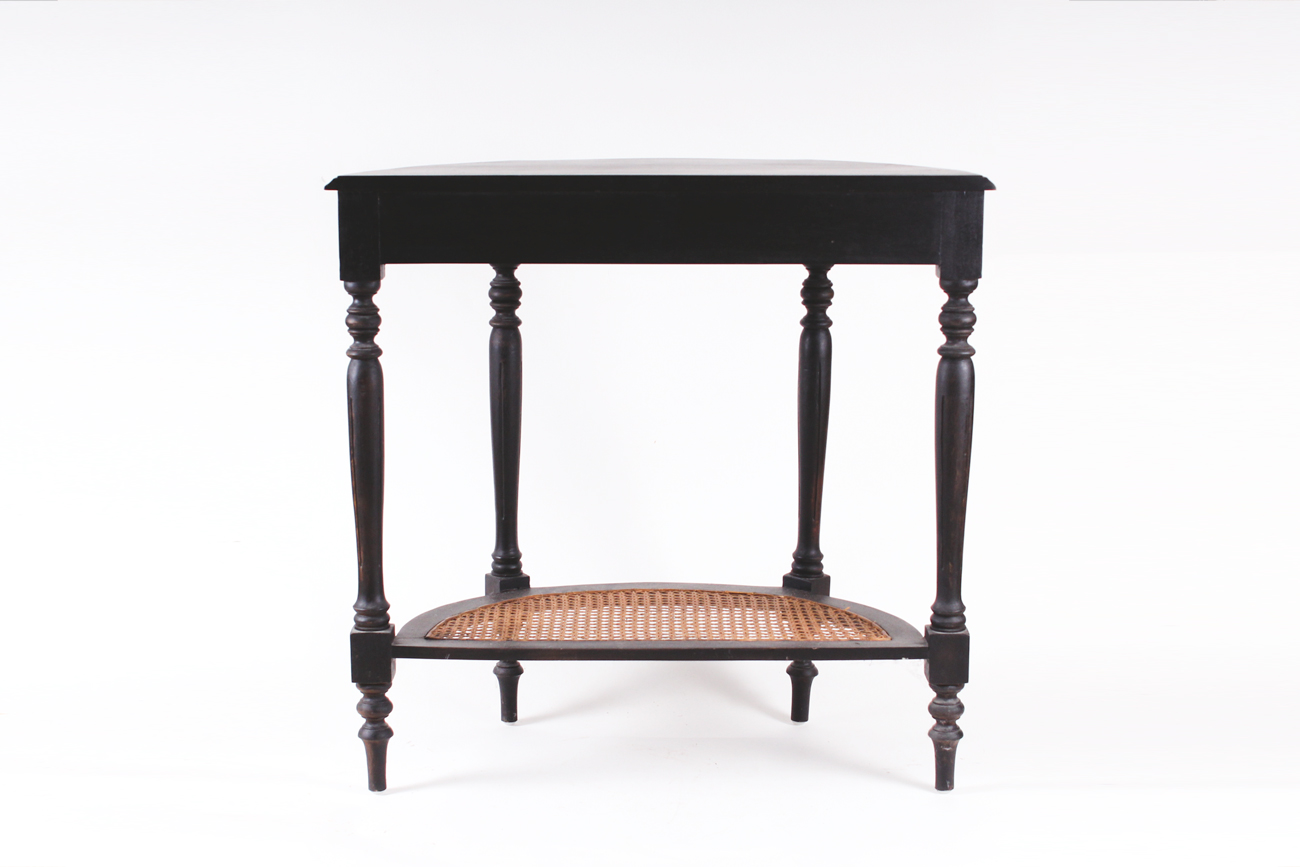 Wooden and Wicker Demilune End Table