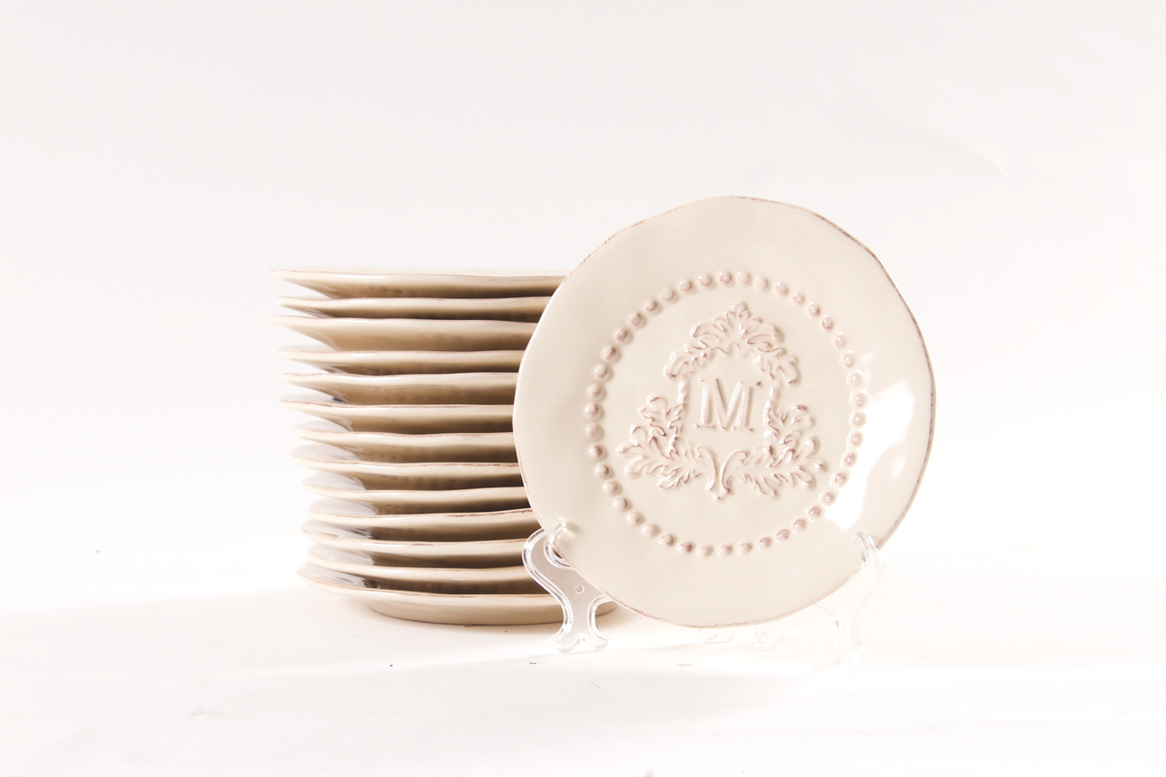Monogrammed "M" Round Dinner Plates