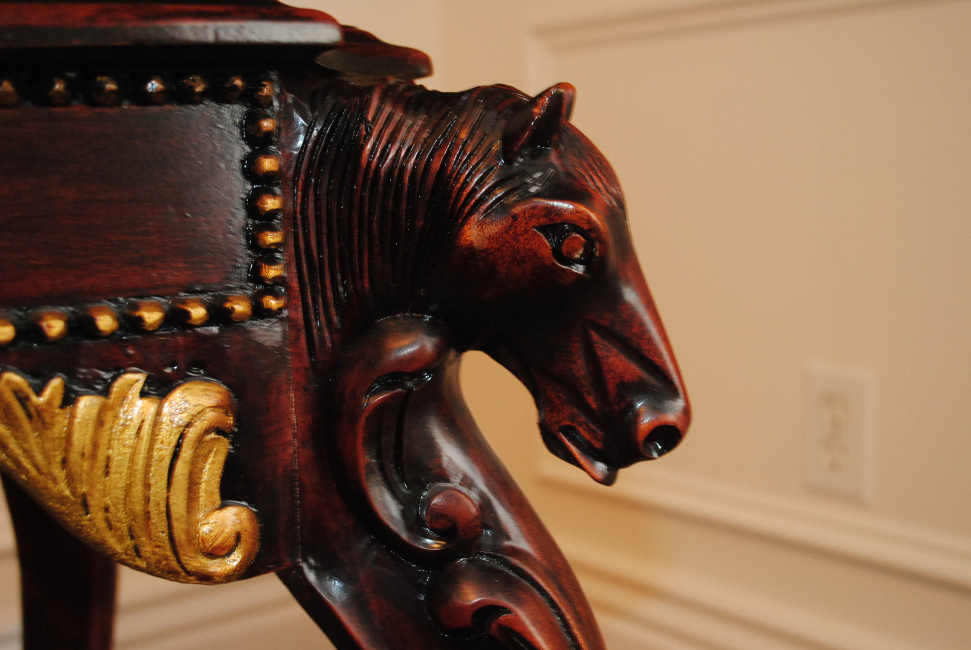 Carved Mahogany Horse Head Side Table