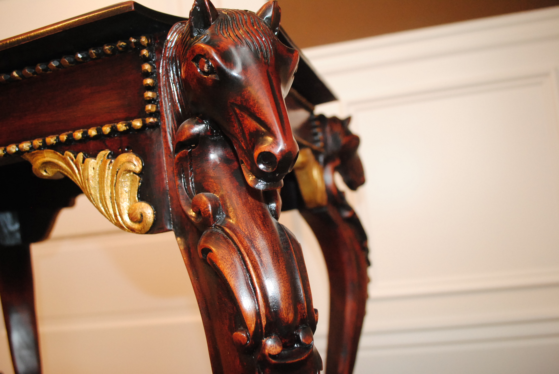Carved Mahogany Horse Head Side Table