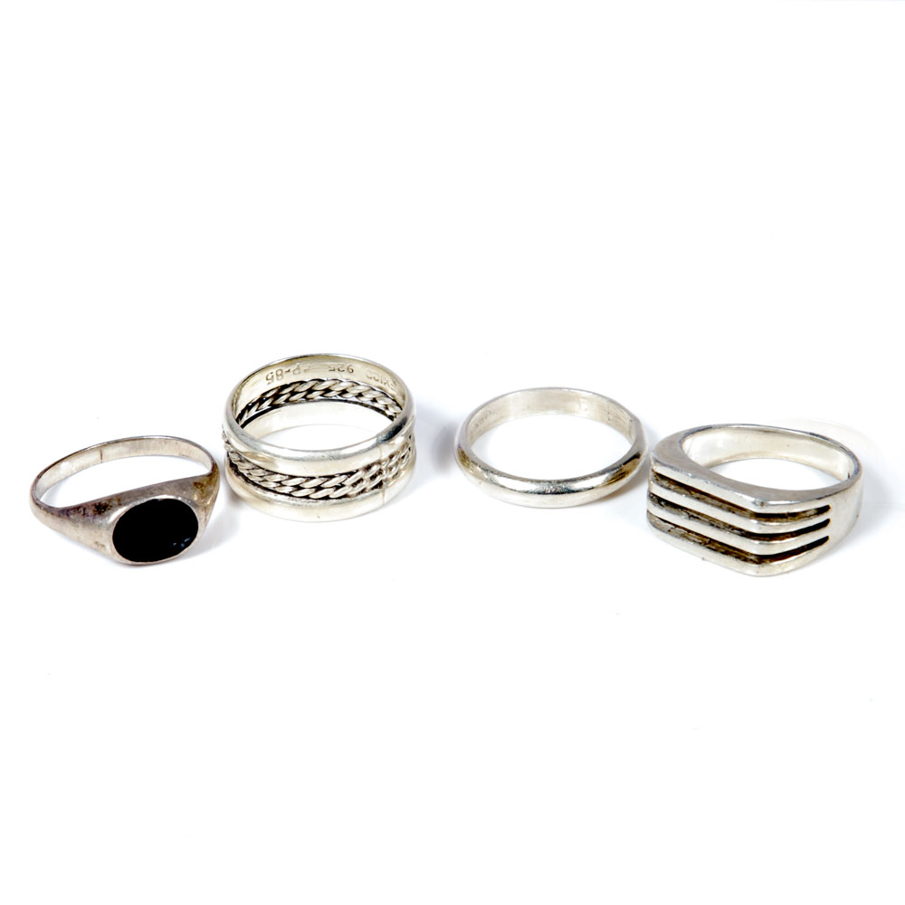 Mexican Sterling Silver Rope Barrel Ring with Men's Sterling Rings