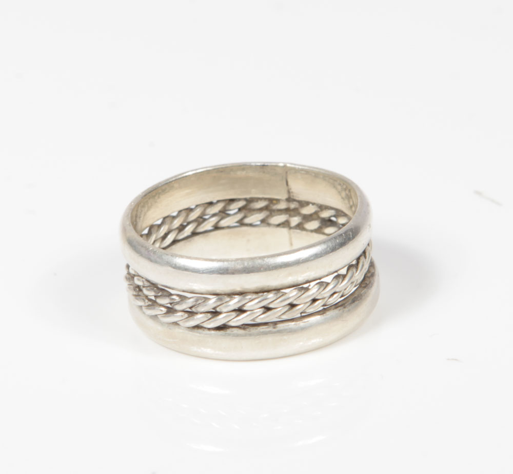 Mexican Sterling Silver Rope Barrel Ring with Men's Sterling Rings
