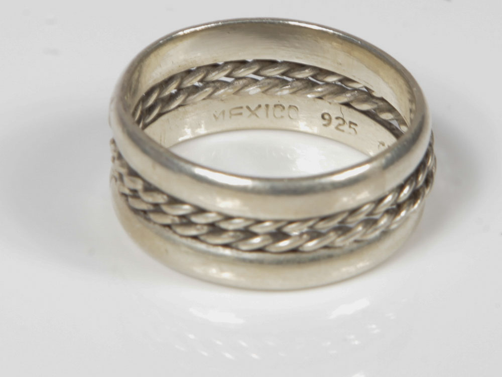 Mexican Sterling Silver Rope Barrel Ring with Men's Sterling Rings
