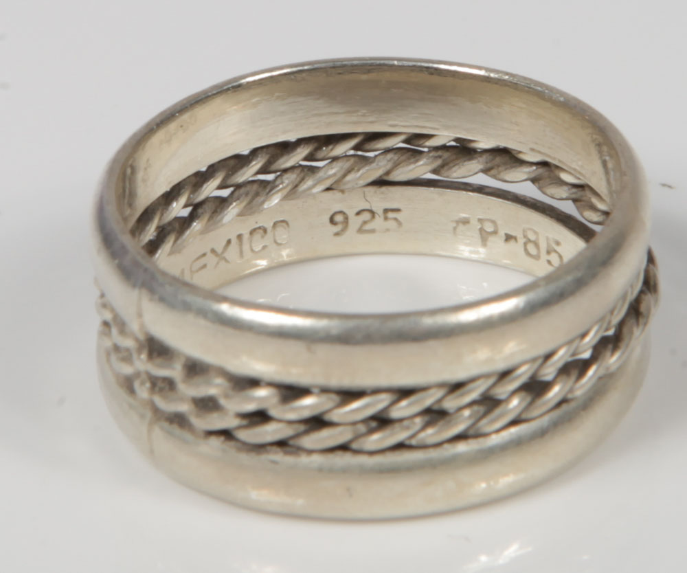Mexican Sterling Silver Rope Barrel Ring with Men's Sterling Rings