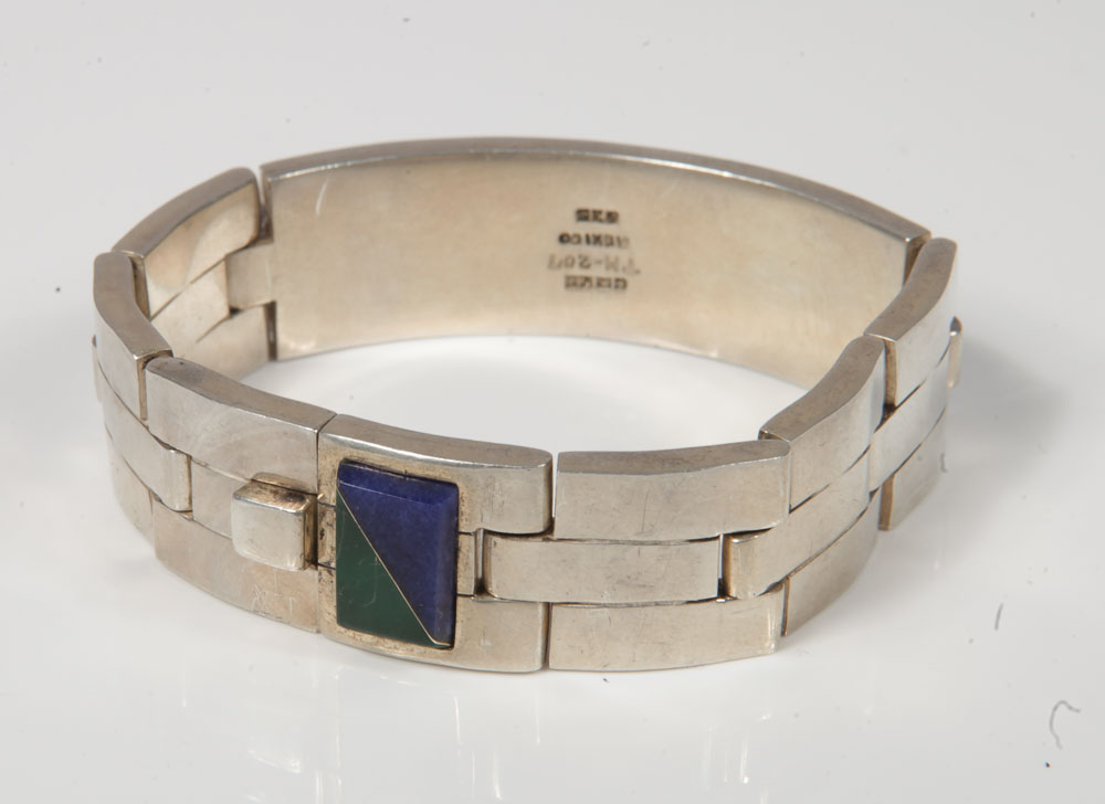 Vintage Taxco Sterling Silver, Lapis Lazuli and Malachite Bracelet