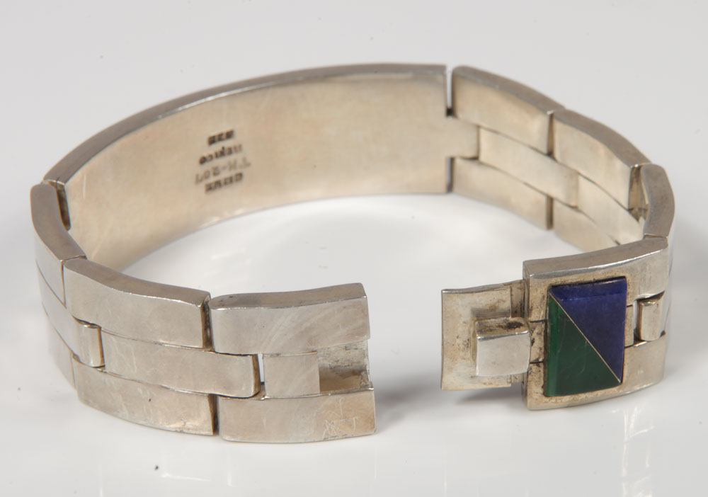Vintage Taxco Sterling Silver, Lapis Lazuli and Malachite Bracelet