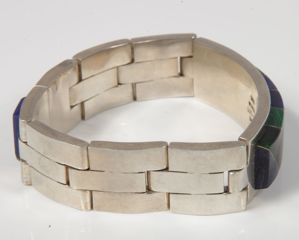 Vintage Taxco Sterling Silver, Lapis Lazuli and Malachite Bracelet