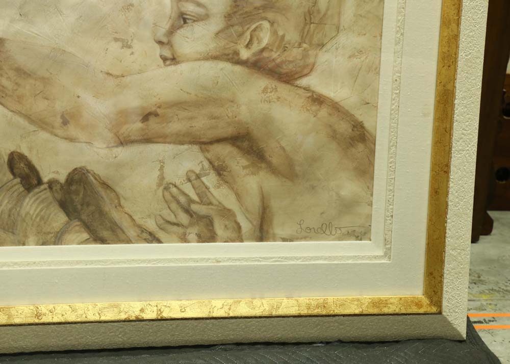 Large Framed Embellished Offset Lithograph by S. Lorello "The Mermaid"