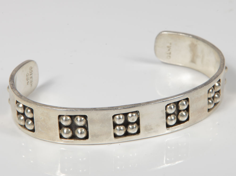 Mexican Sterling Silver Bangle and Cuff Bracelets Featuring Taxco