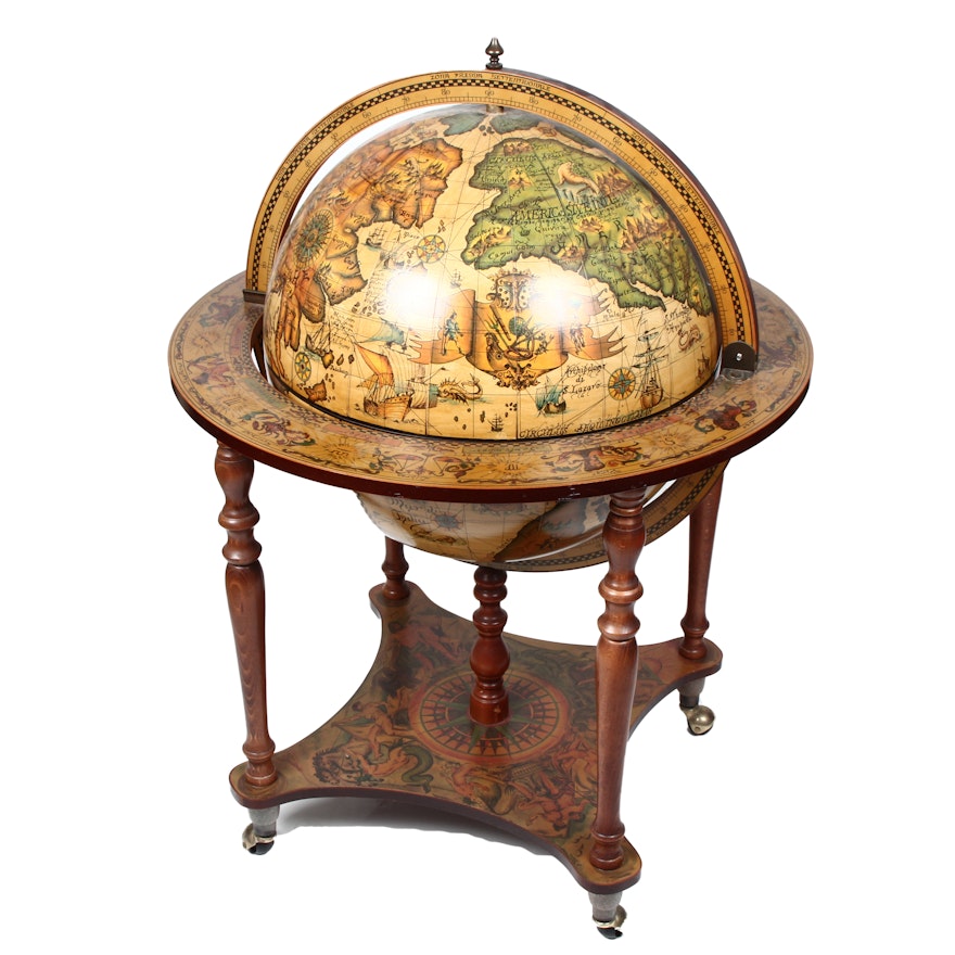 Vintage Wood Globe Table and Bar