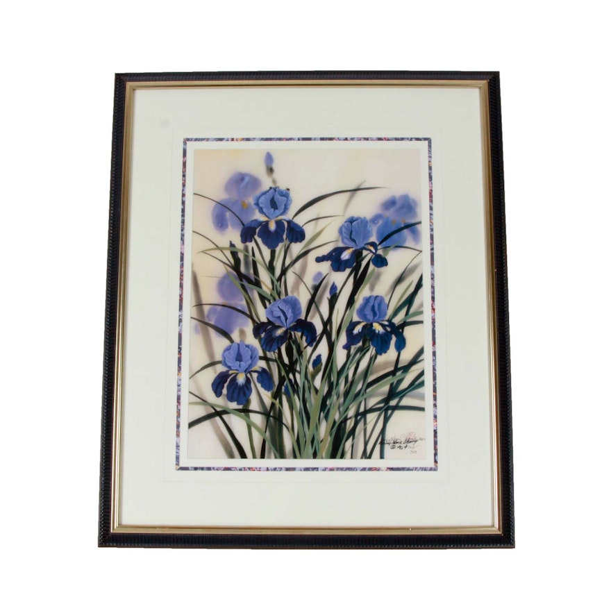 Hsing Hua Chang Limited Edition Offset Lithograph of Blue Irises