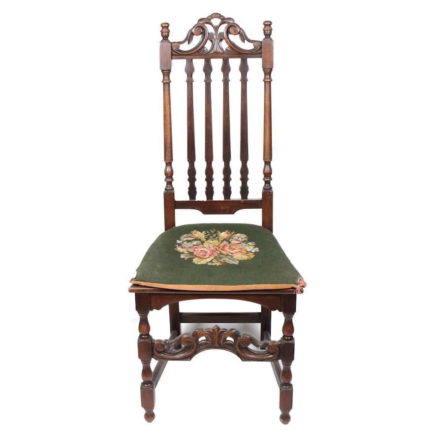 William and Mary Style Side Chair With Needlepoint Cushion