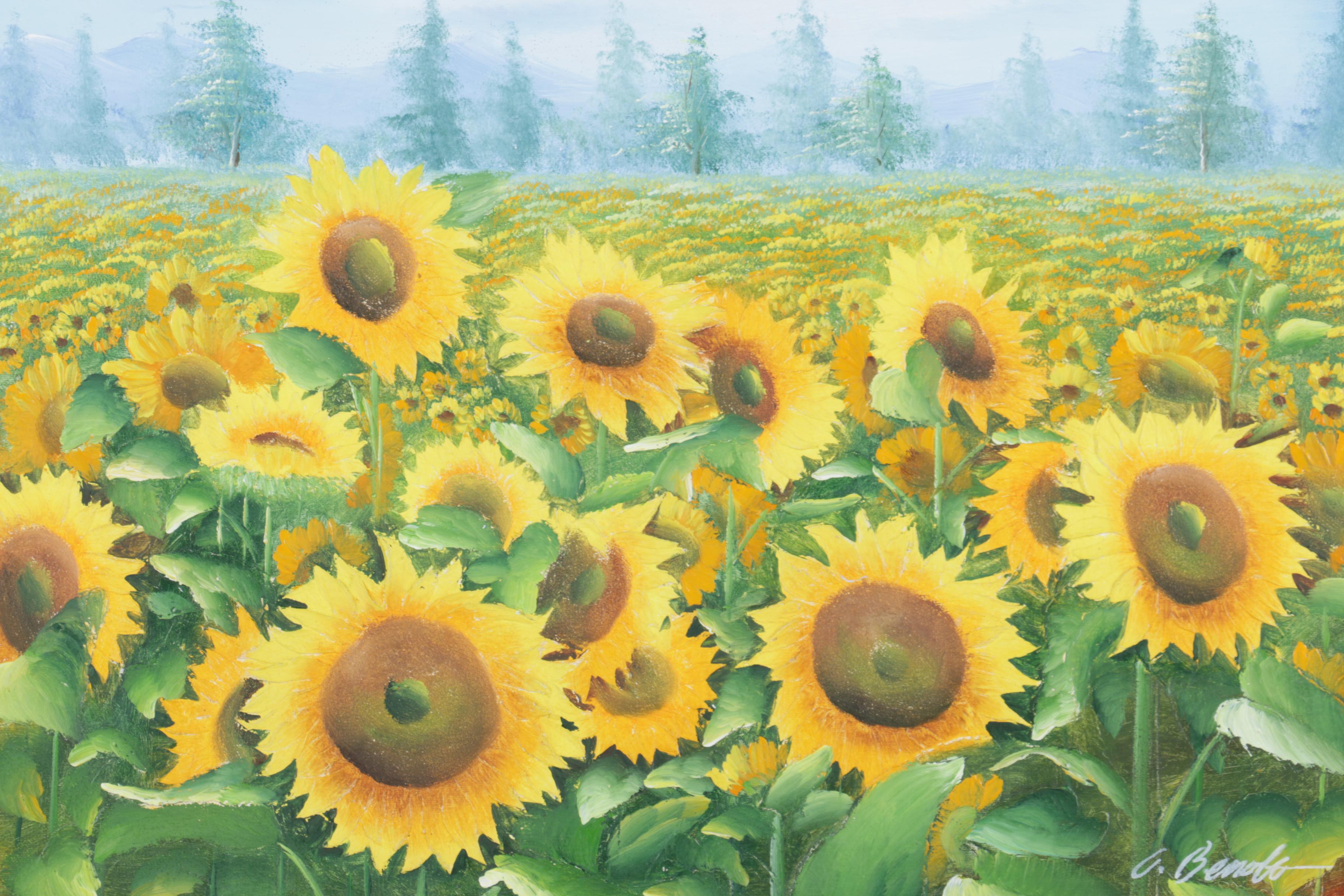 Charles Benolt Oil Painting on Canvas of Sunflowers