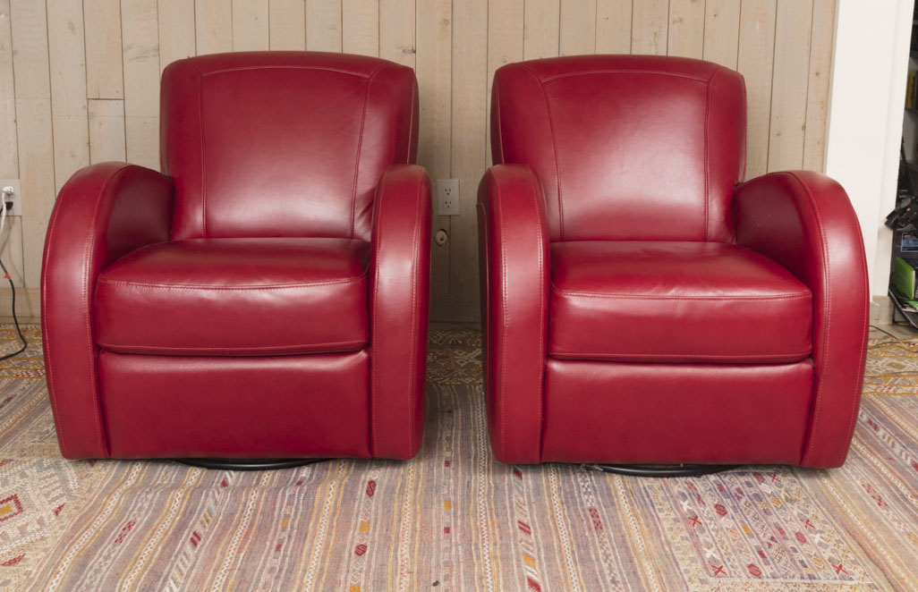 Pair of Red Leather Club Chairs by Superb Creation Ltd.