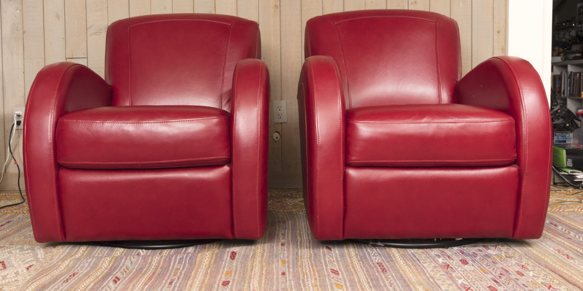 Pair of Red Leather Club Chairs by Superb Creation Ltd.