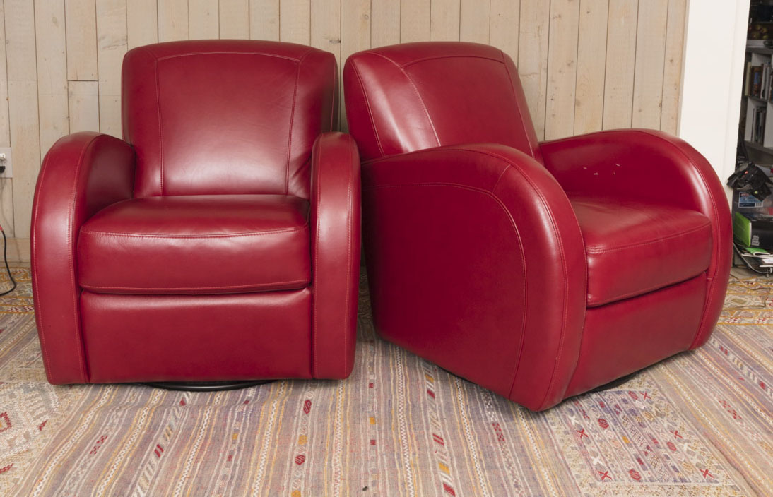 Pair of Red Leather Club Chairs by Superb Creation Ltd.