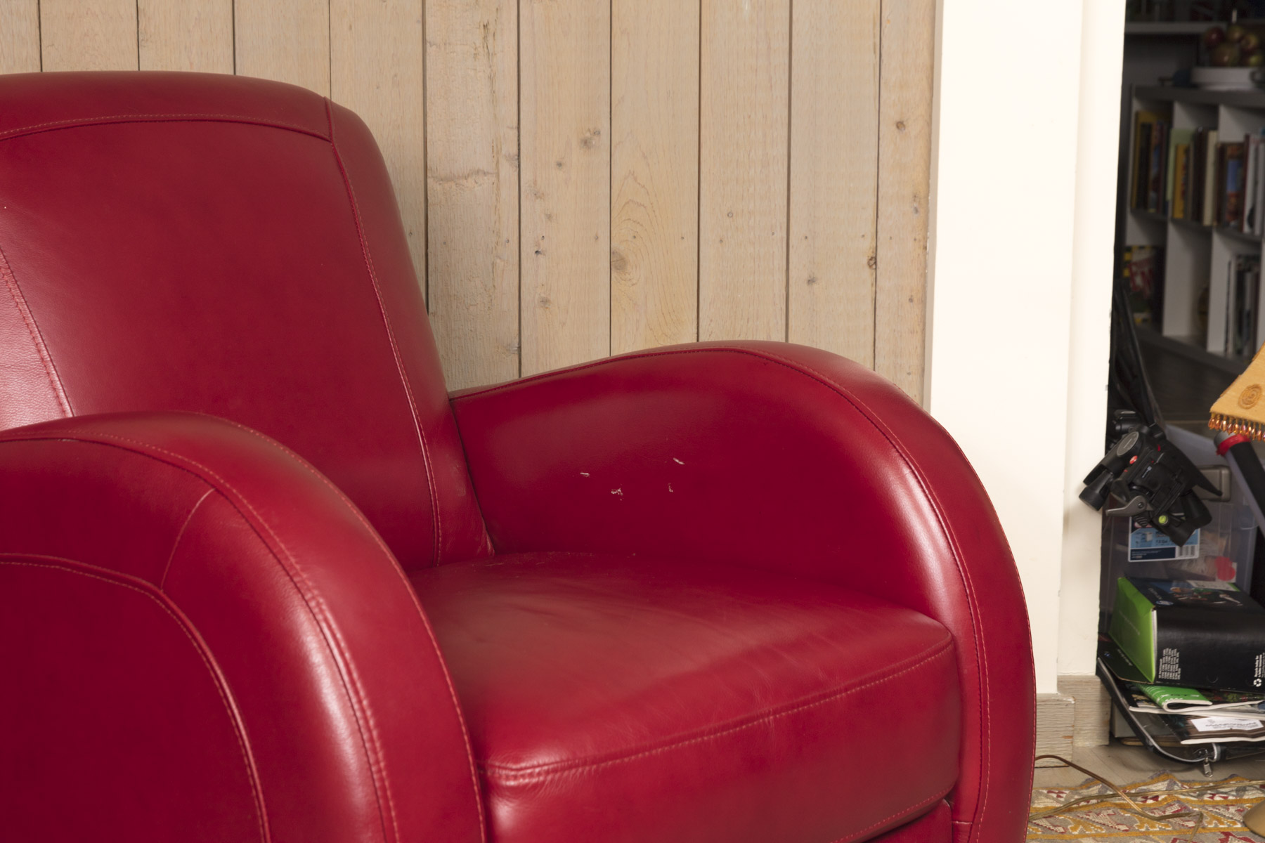 Pair of Red Leather Club Chairs by Superb Creation Ltd.