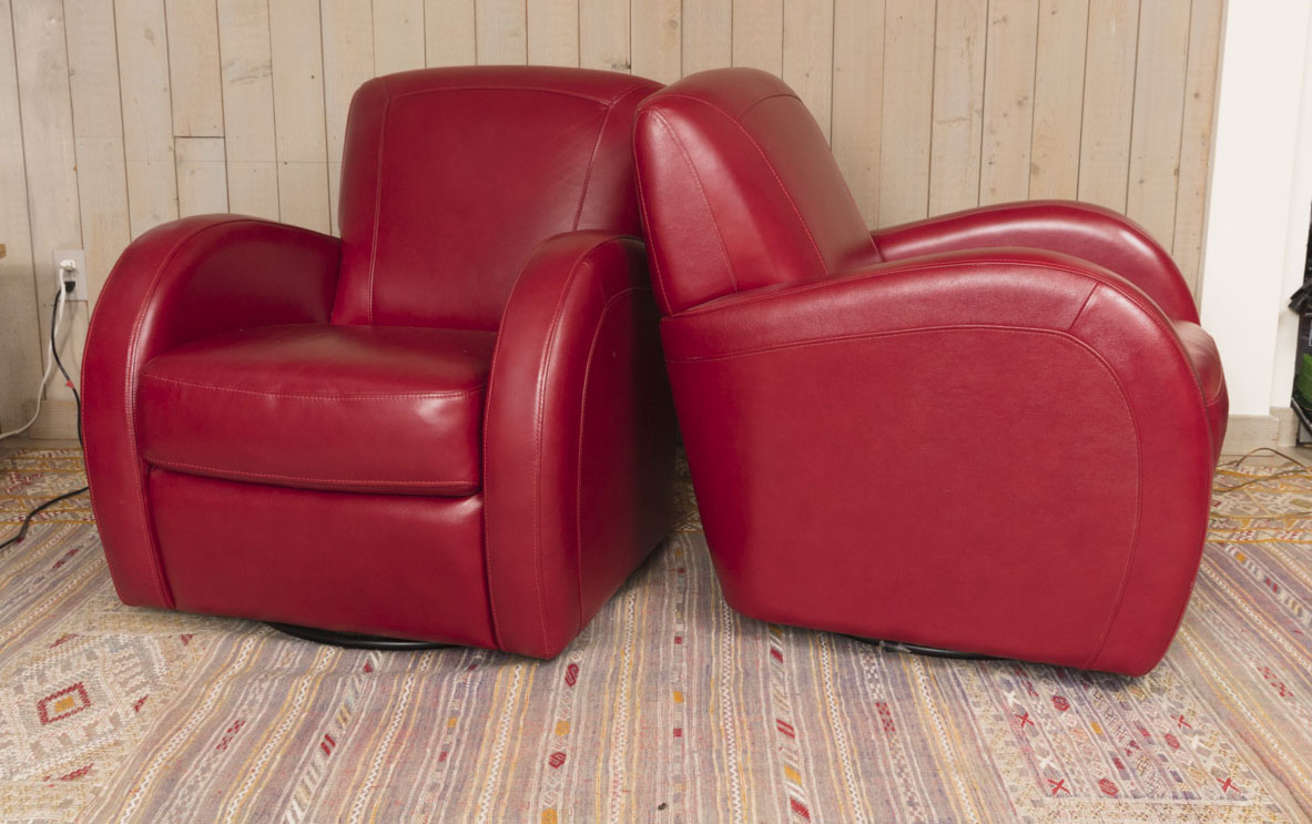 Pair of Red Leather Club Chairs by Superb Creation Ltd.