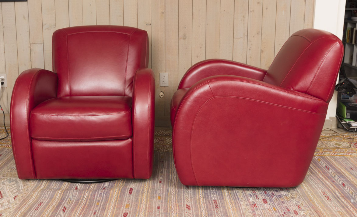 Pair of Red Leather Club Chairs by Superb Creation Ltd.