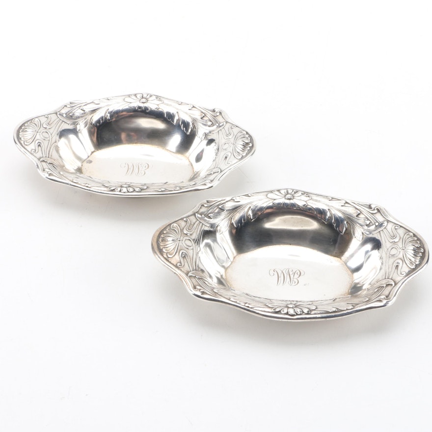 Gorham Monogrammed Art Nouveau Style Sterling Silver Bon Bon Bowls