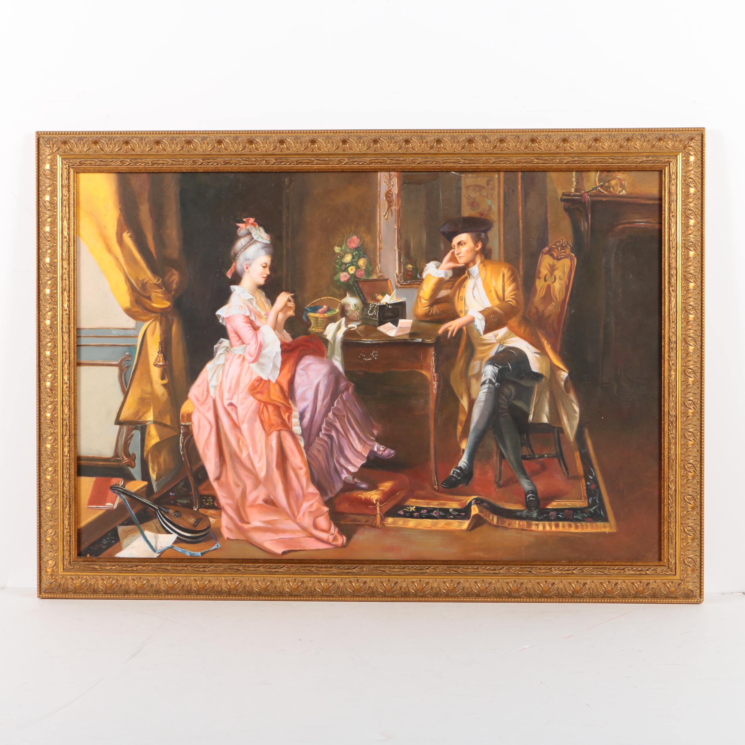 Copy Oil Painting After Carl Herpfer's "The Love Missive"