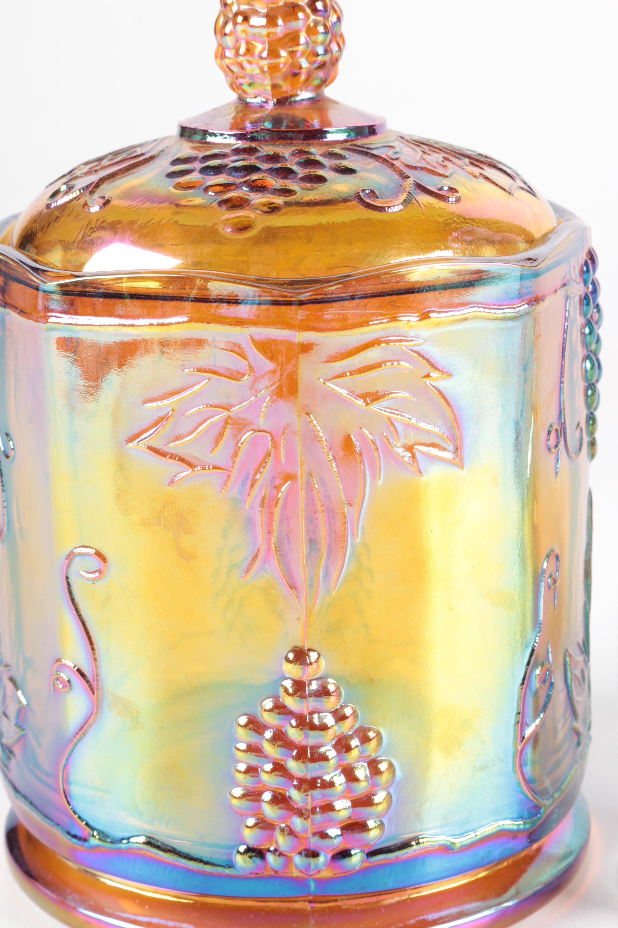 Glass Jars Including Ball Jar and Carnival Glass