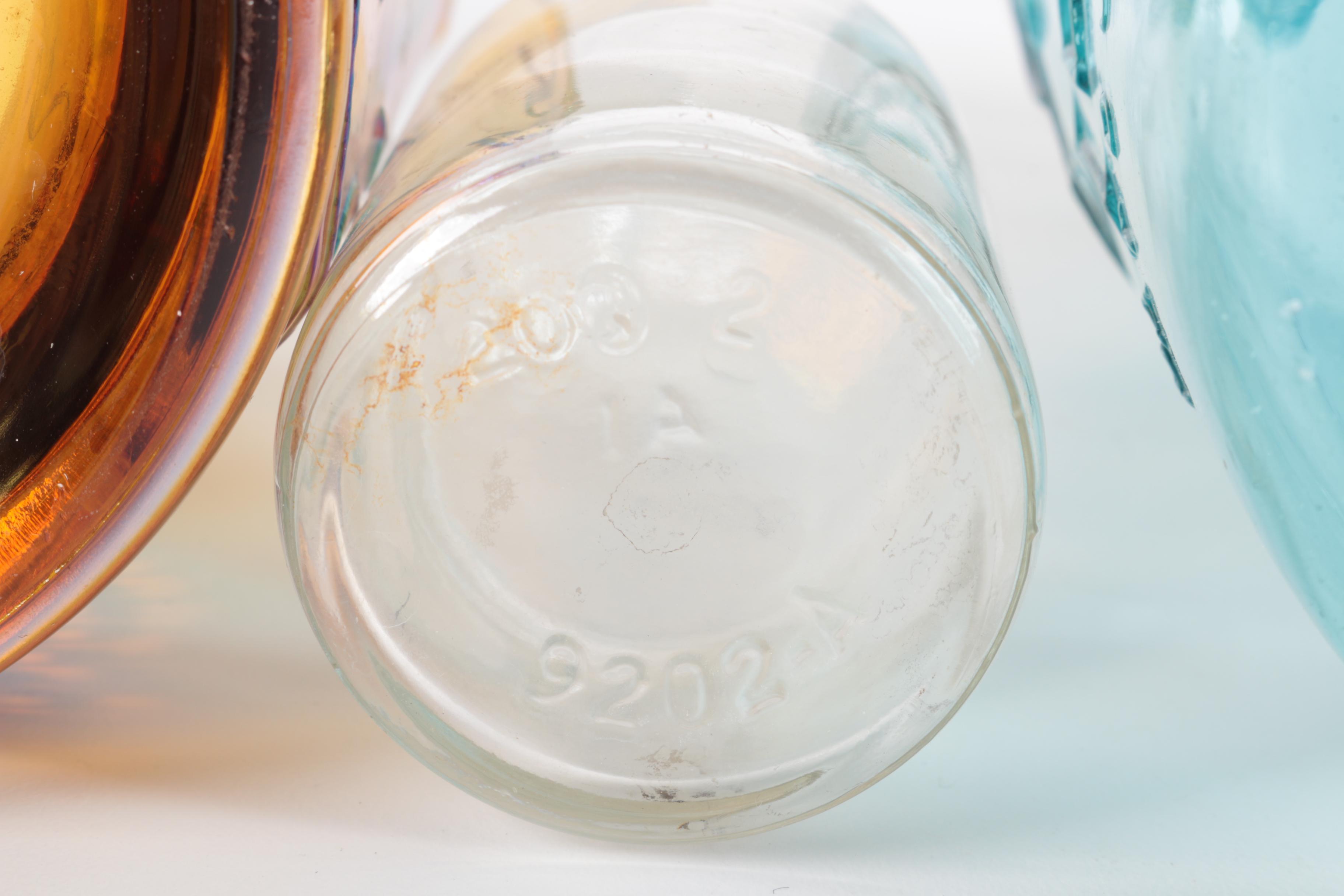 Glass Jars Including Ball Jar and Carnival Glass