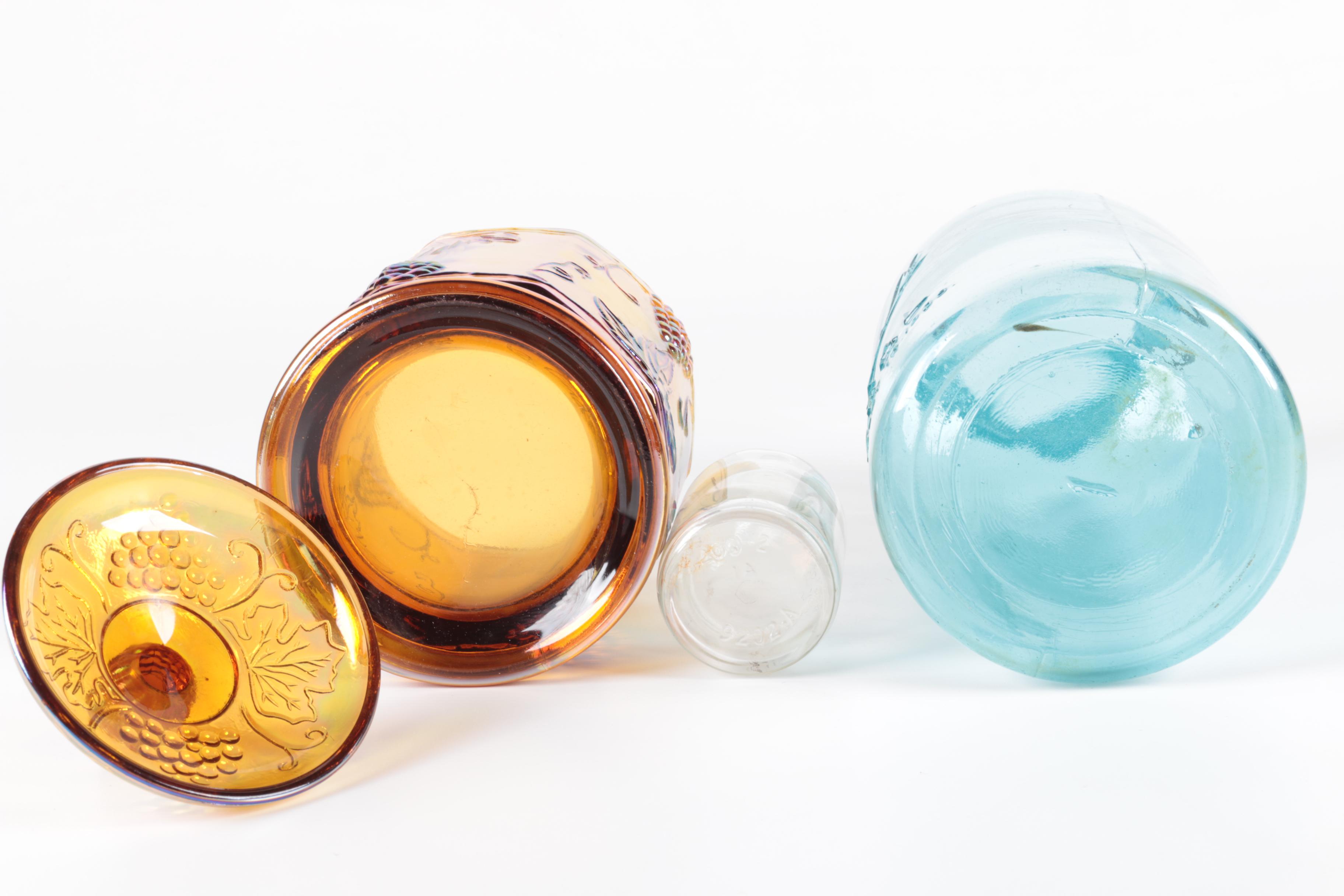 Glass Jars Including Ball Jar and Carnival Glass