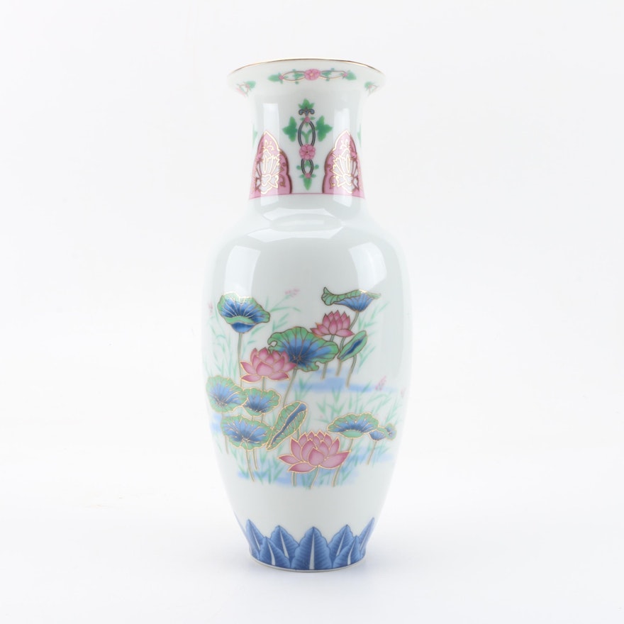 Hasu Asian Style Hand Painted Vase