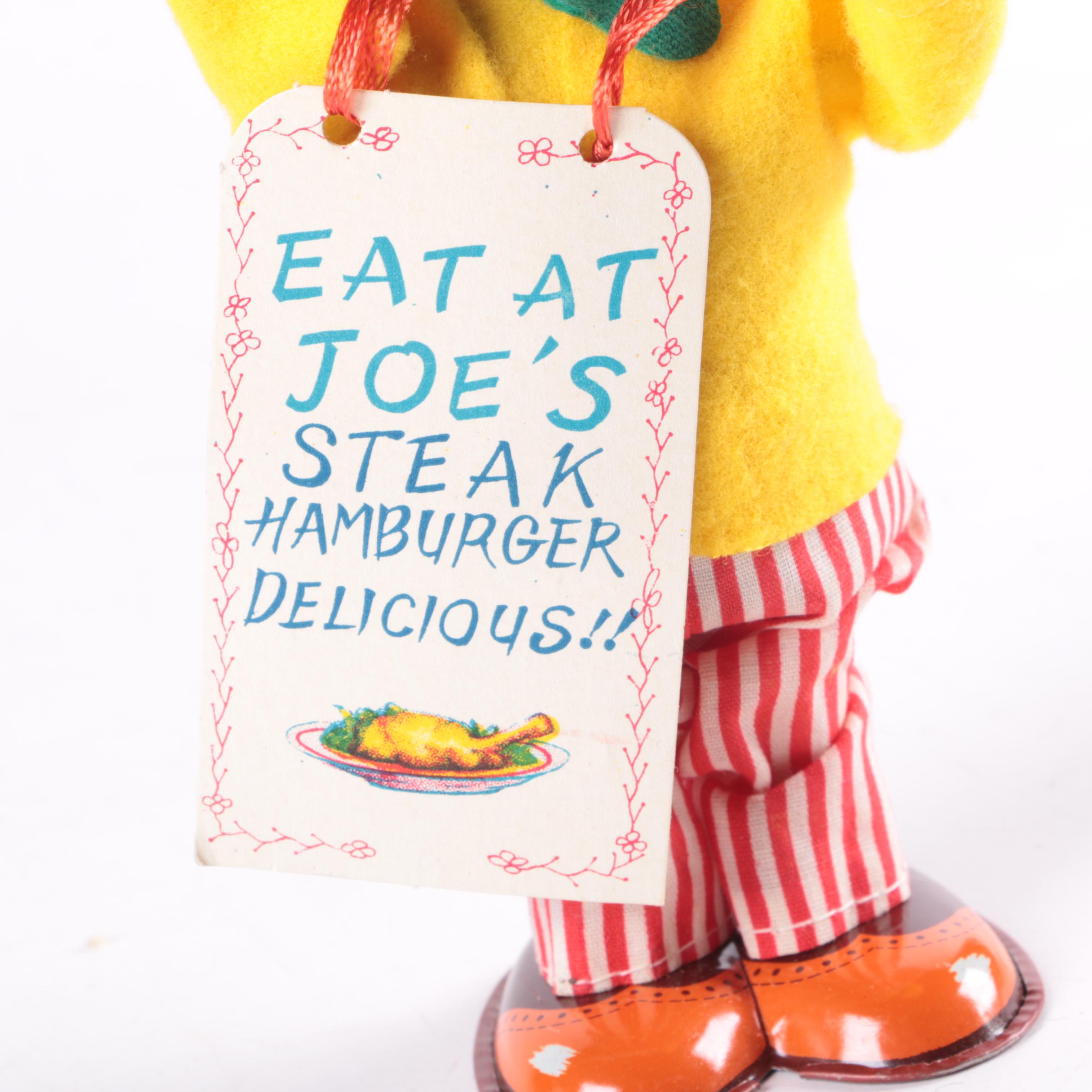 Vintage Wind Up Clown Doll and Wooden Box Car