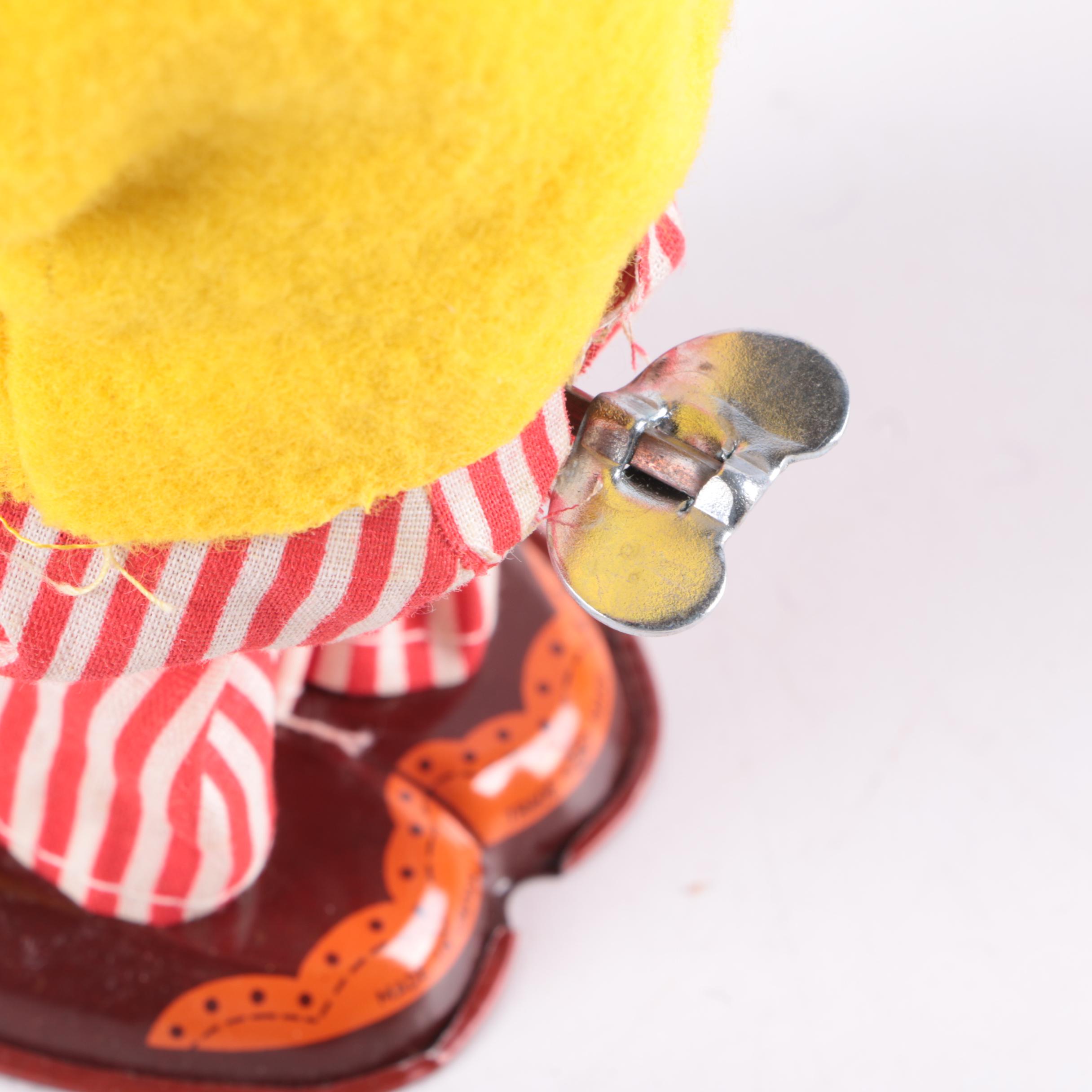 Vintage Wind Up Clown Doll and Wooden Box Car