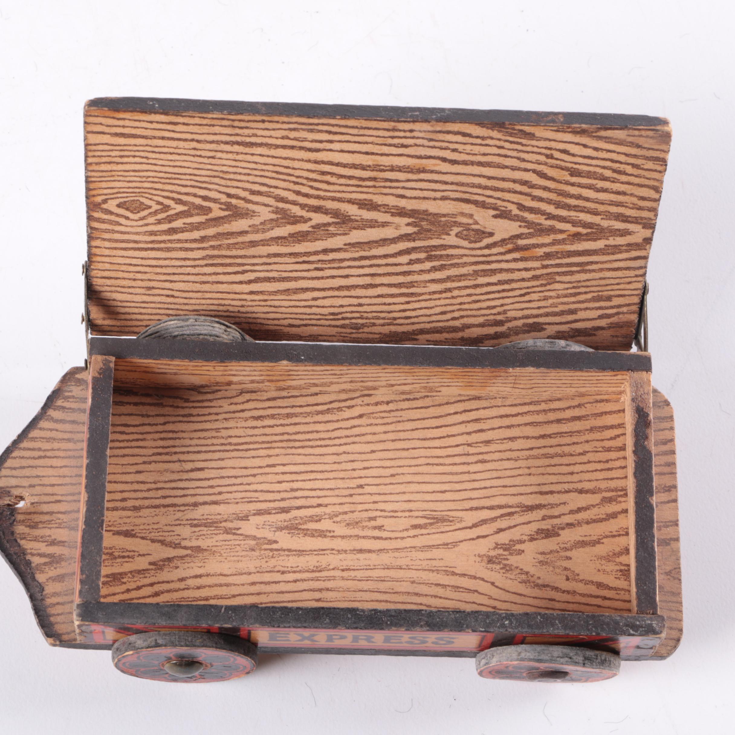 Vintage Wind Up Clown Doll and Wooden Box Car