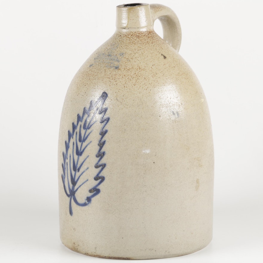 George Hewett Boston Blue Decorated Salt Glazed Stoneware Jug