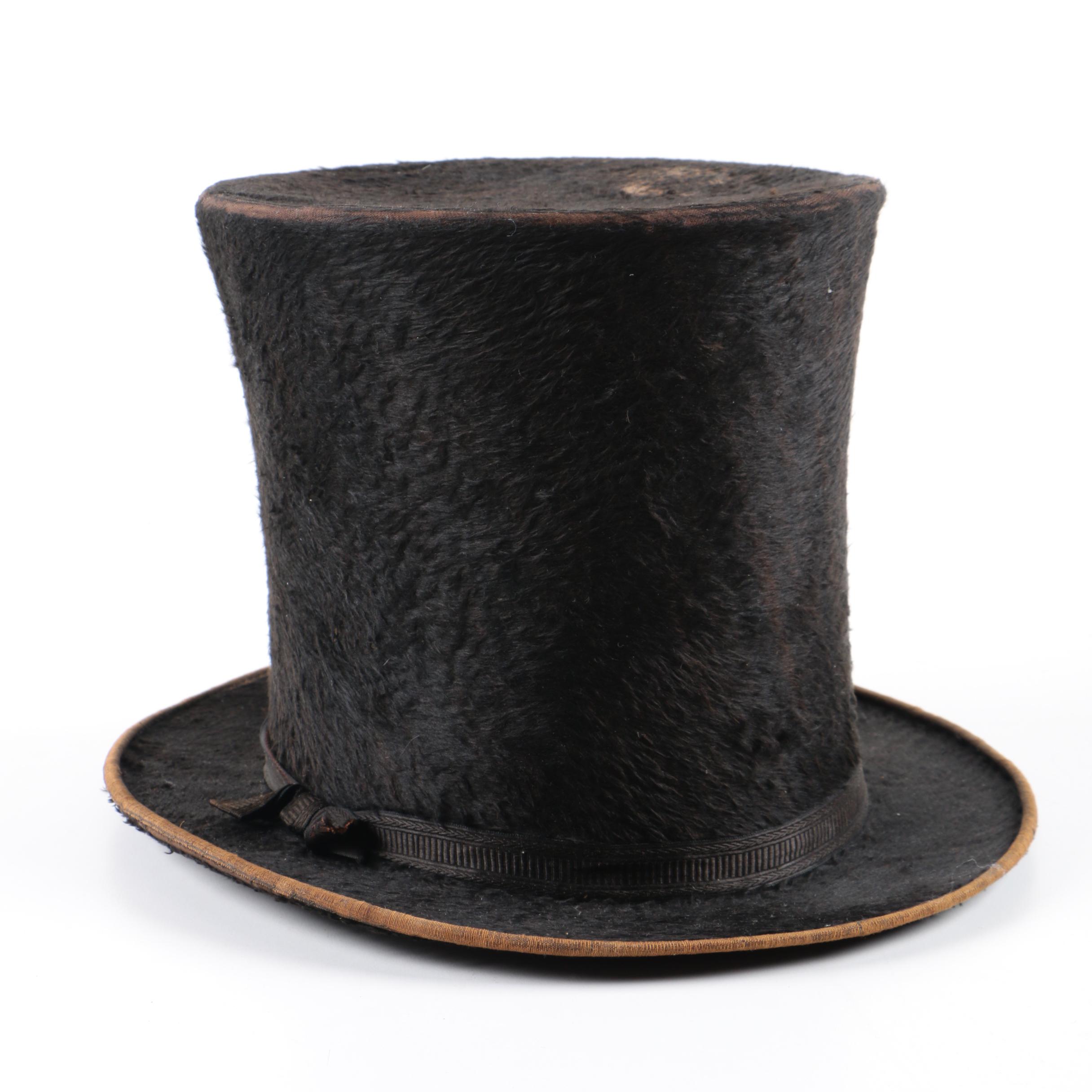 Victorian Greenough Jameson & Co. Black Sheared Beaver Fur Top Hat