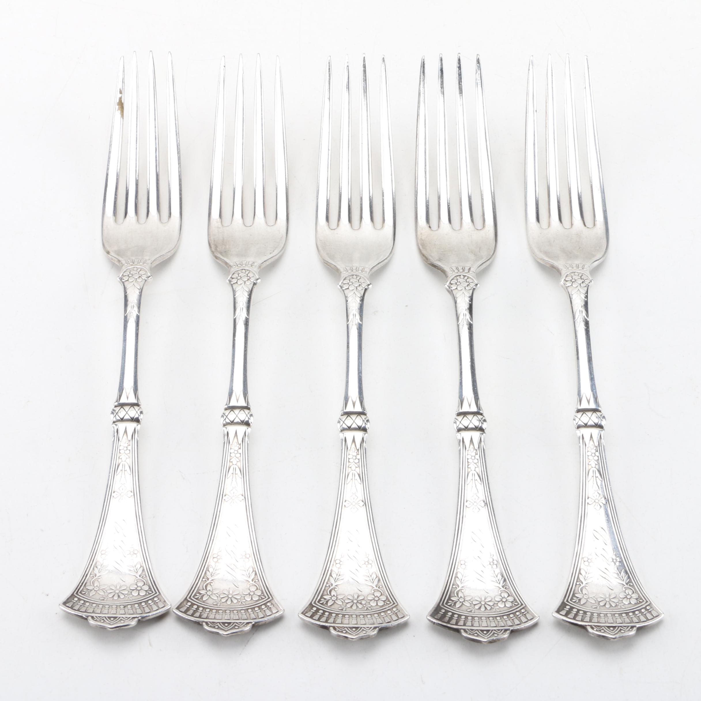 1847 Rogers Brothers "Crown" Neoclassical Style Silver Plate Dinner Forks