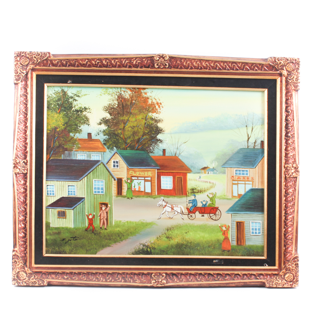 Simon Zoto Original Folk Art Oil Painting on Canvas