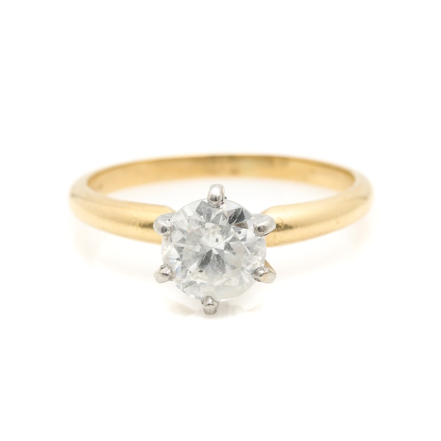 18K Yellow Gold 1.00 CT Diamond Solitaire Ring with Platinum Findings