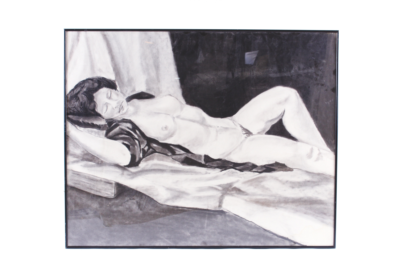 Nude Female Figure in Charcoal