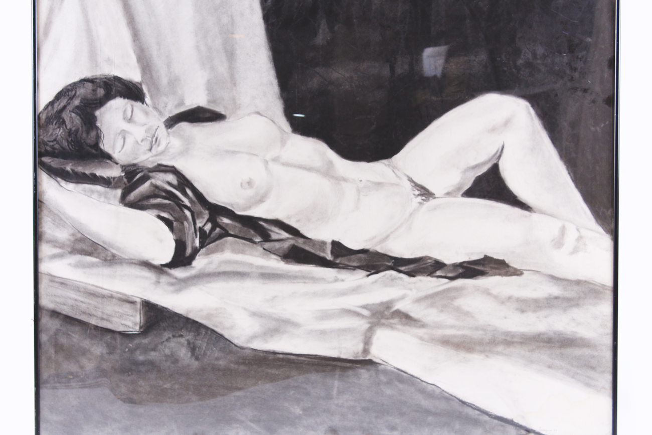 Nude Female Figure in Charcoal