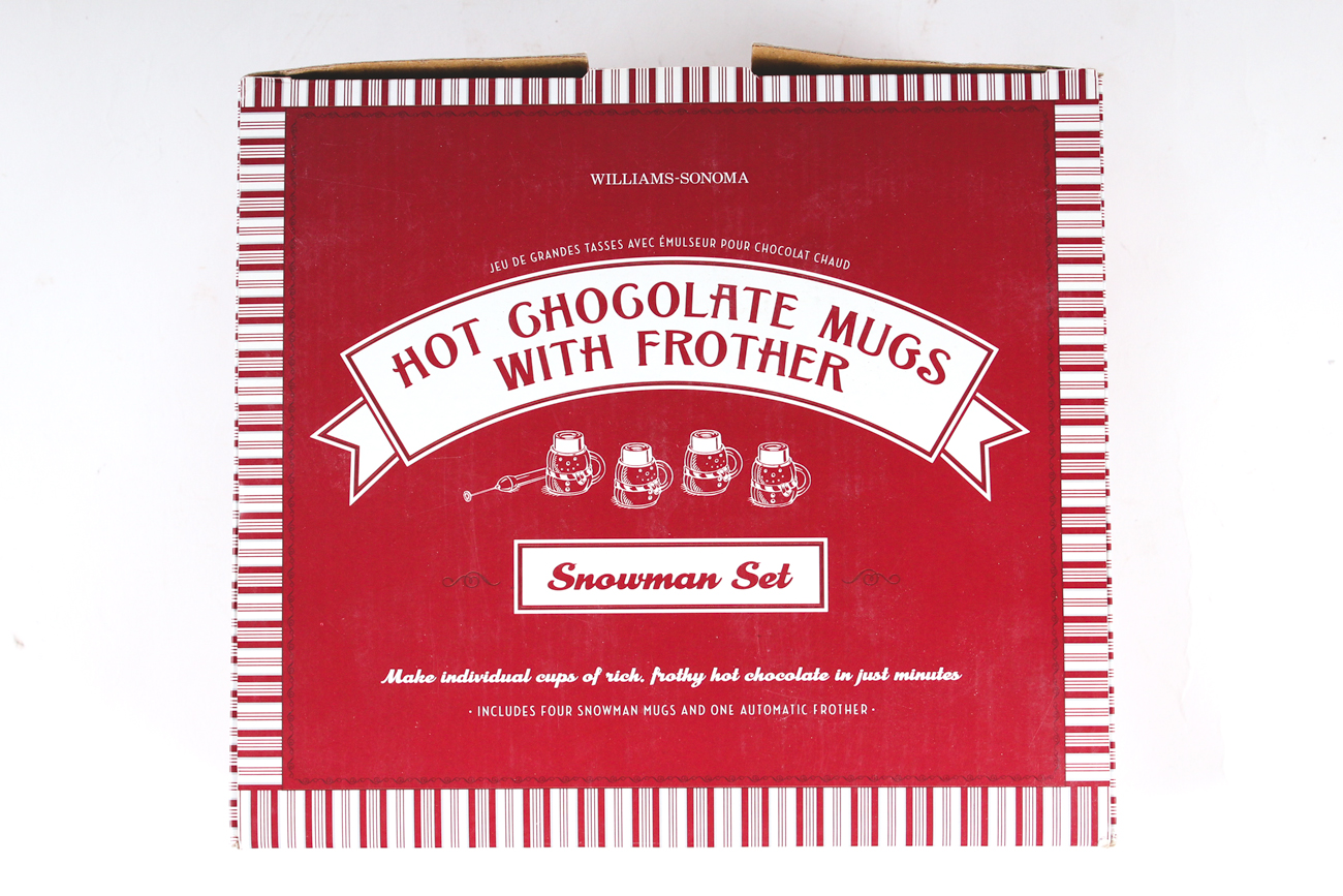 Williams Sonoma Hot Chocolate Mugs with Frother and Ceramic Cake Stand