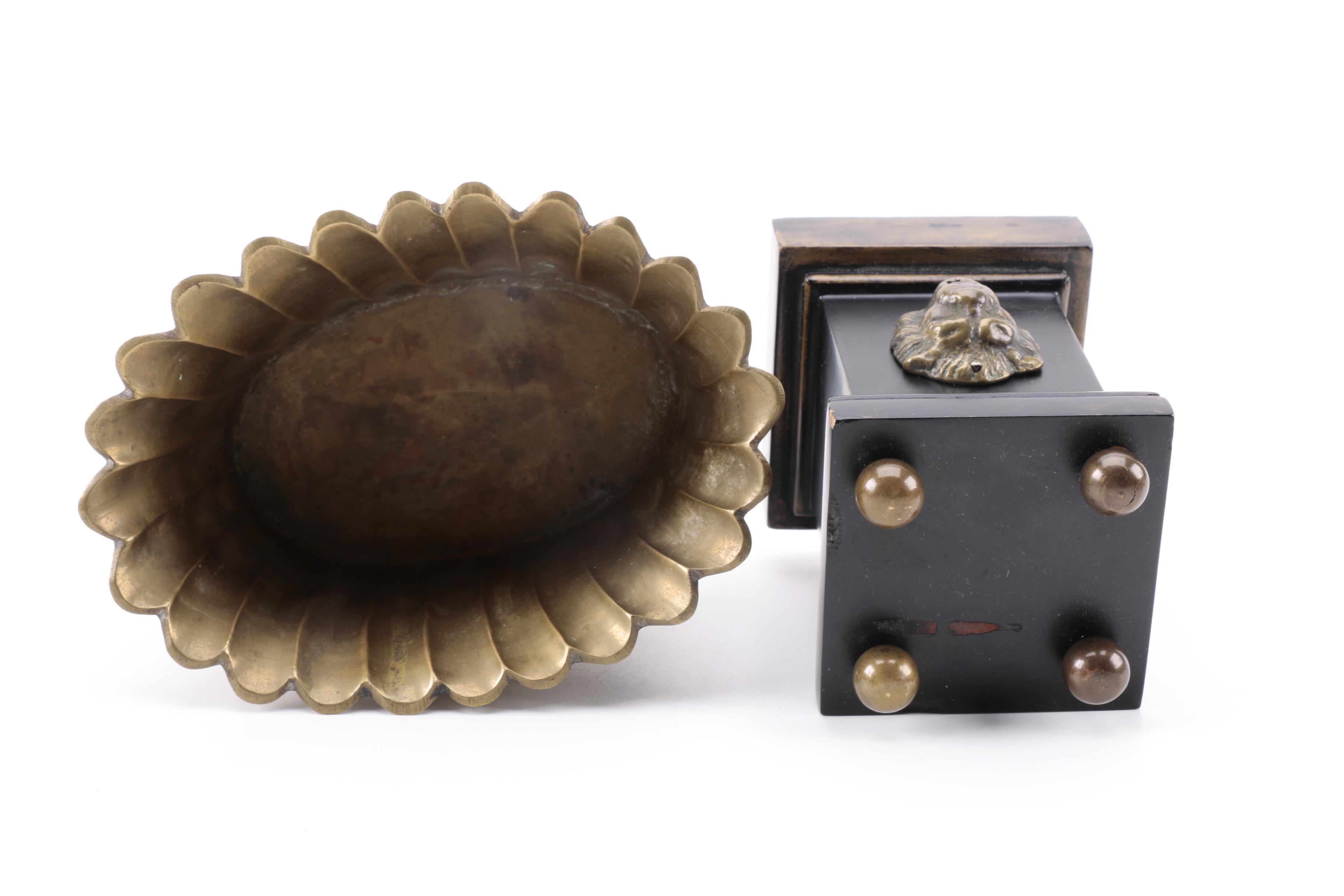 Kein Serpentine Jewelry Box and Brass Decorative Items