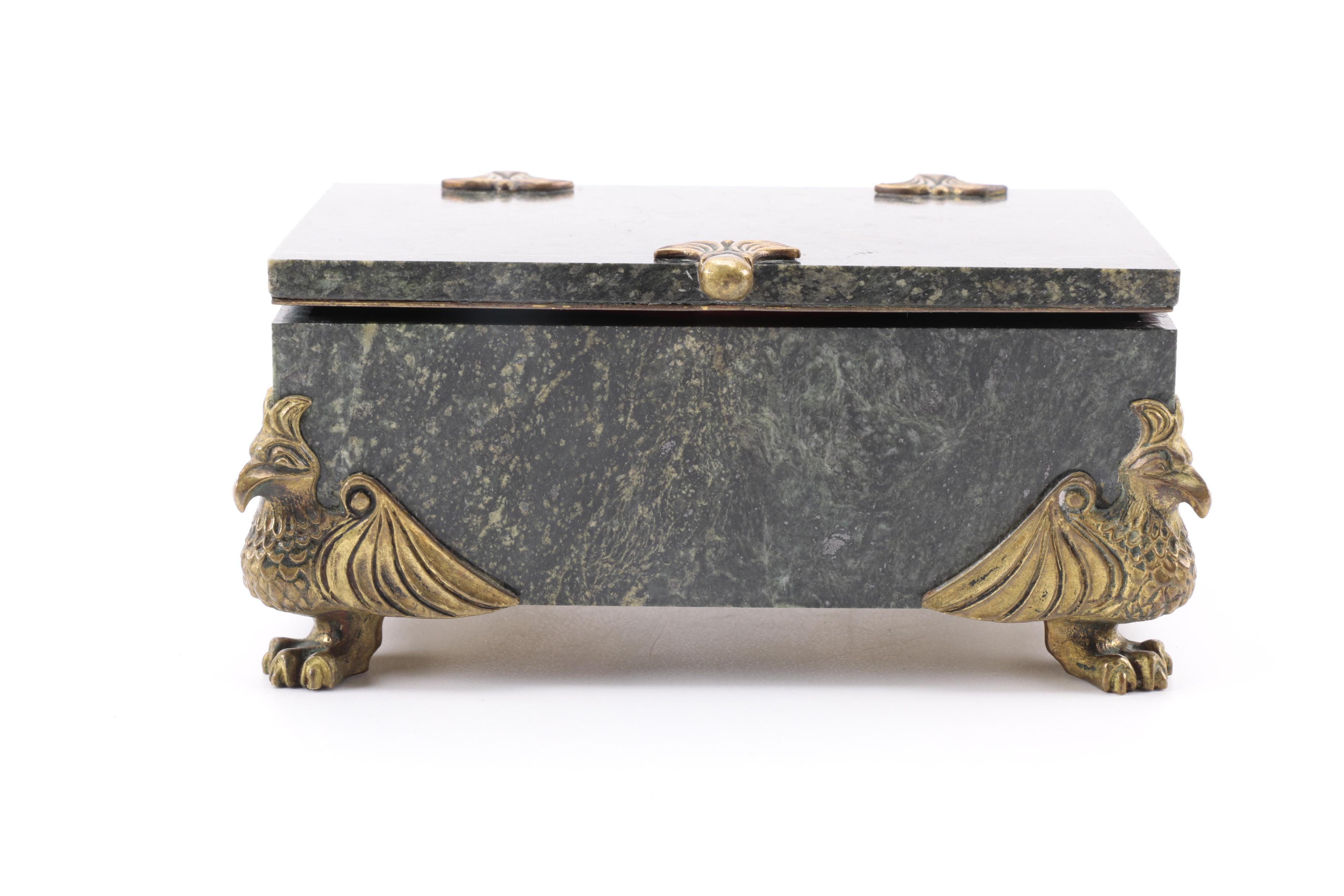 Kein Serpentine Jewelry Box and Brass Decorative Items