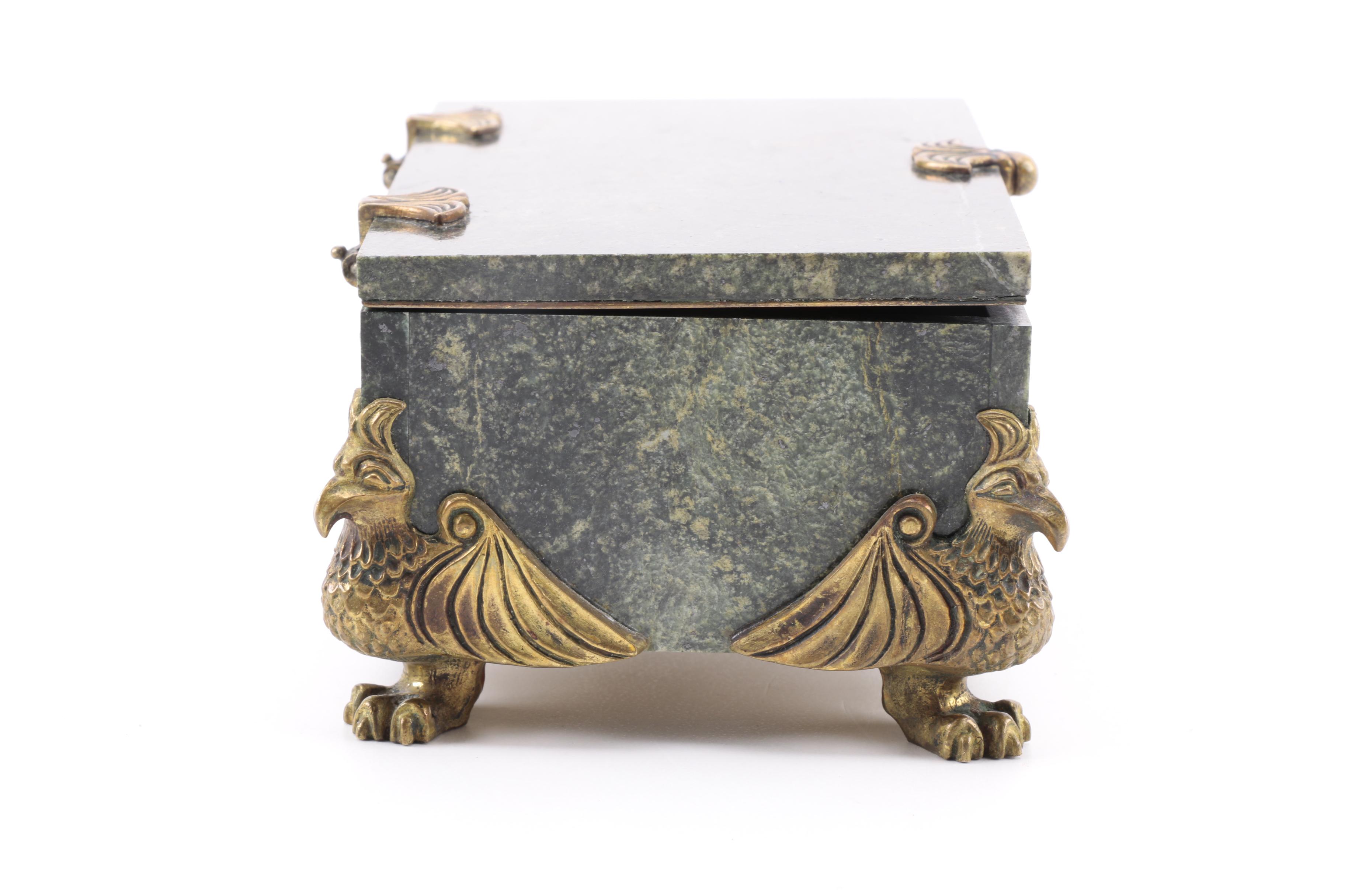 Kein Serpentine Jewelry Box and Brass Decorative Items