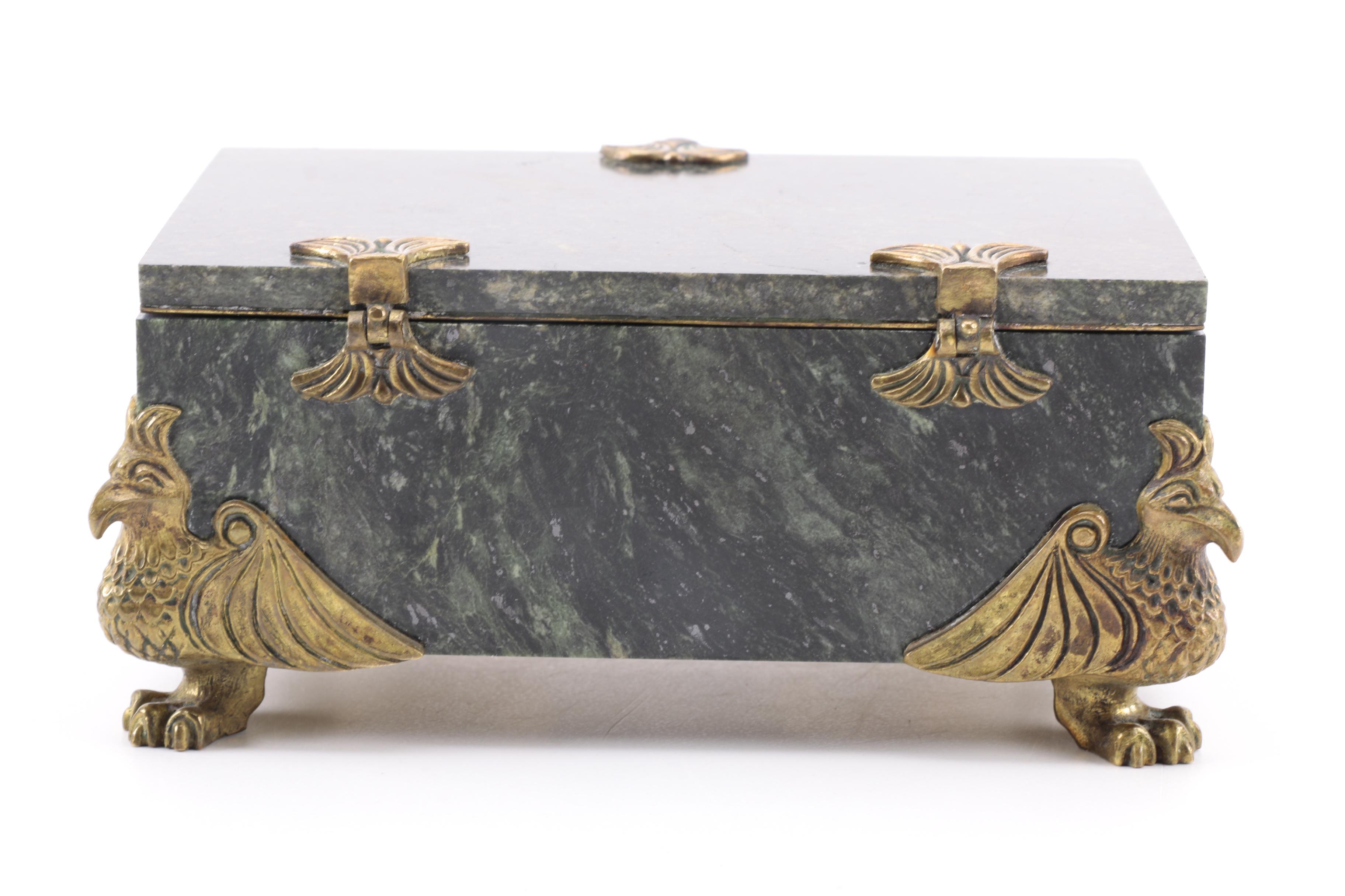 Kein Serpentine Jewelry Box and Brass Decorative Items