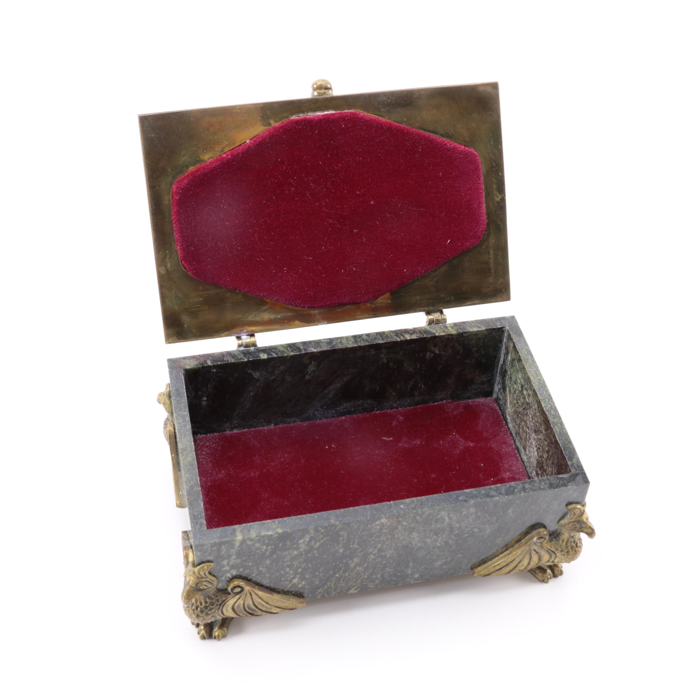 Kein Serpentine Jewelry Box and Brass Decorative Items