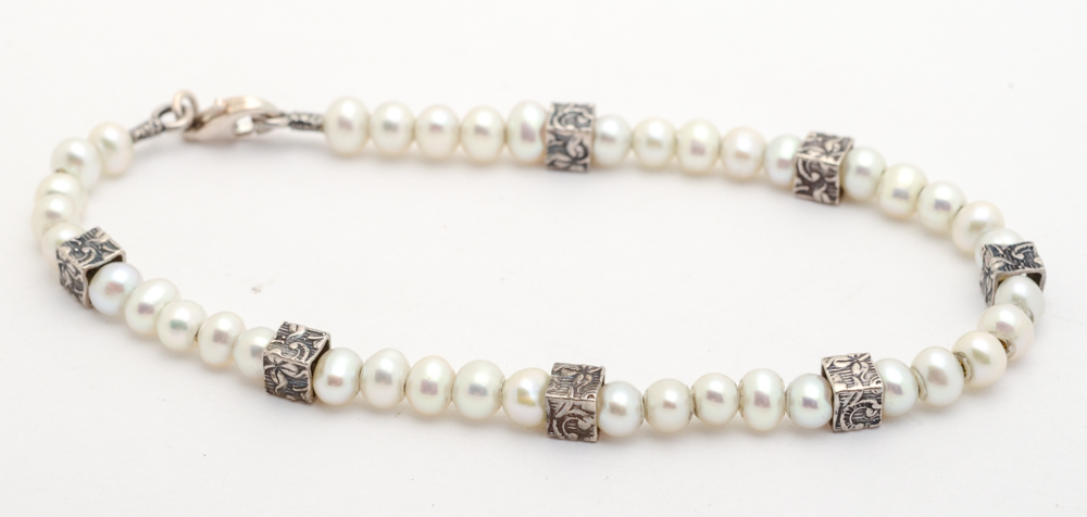 Cultured Pearl Necklace and Bracelets with Sterling Silver