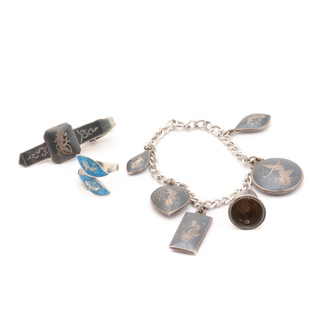 Vintage Thai Nielloware and Enamel Jewelry